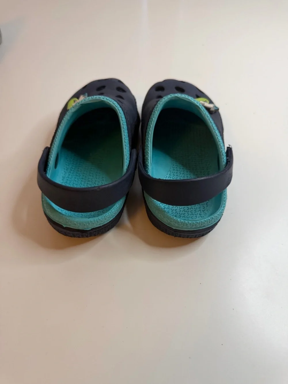 Crocs-Style Kids Navy and Teal Clog Sandals with Shark Charm